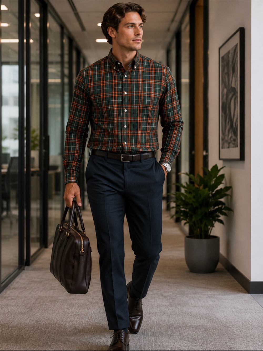 Barbour Regular Fit Forest Plaid Button Down Shirt
